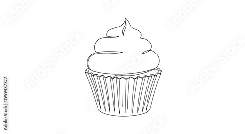 A minimalist line drawing of a cupcake with swirled frosting