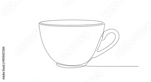 Simple, single-line drawing of a classic coffee cup and saucer