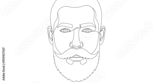 Detailed line art portrait of a man with a mustache and beard