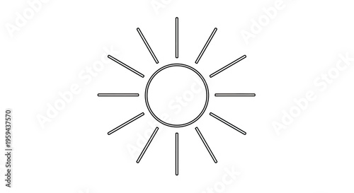 A minimalist representation of a sun with rays emanating from a double-lined circle
