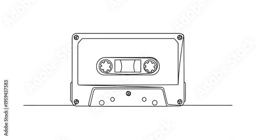 A minimalist line drawing of a compact audio cassette tape from the 1980s
