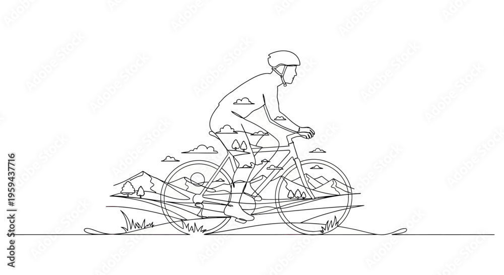 Obraz premium A cyclist rides through a landscape within the bike's outline