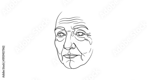 Minimalist line drawing captures the expressive face of an elder