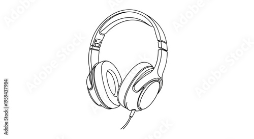 Line art illustration of a sleek, modern pair of over-ear headphones