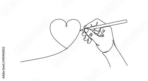 Hand drawing a heart with a pen in a continuous line style