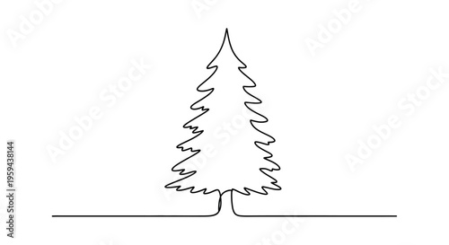 Stylized evergreen tree with a single continuous line drawing