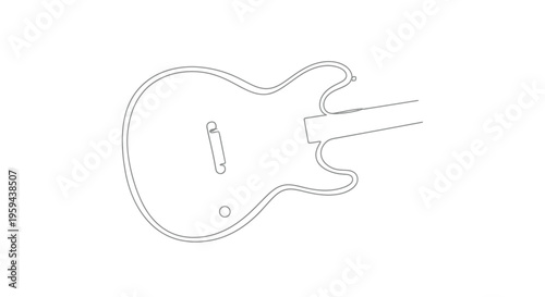 Single line drawing of an electric guitar body and neck on white