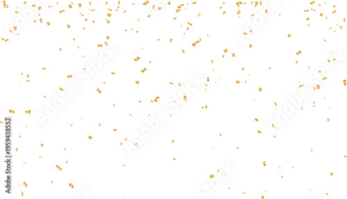 Golden Confetti Explosion, Celebration Background with Transparent PNG Ribbons and Squares