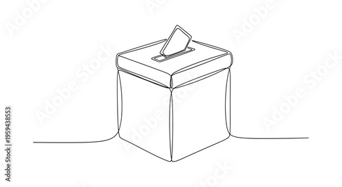 One-line drawing of a ballot box with a ballot being inserted