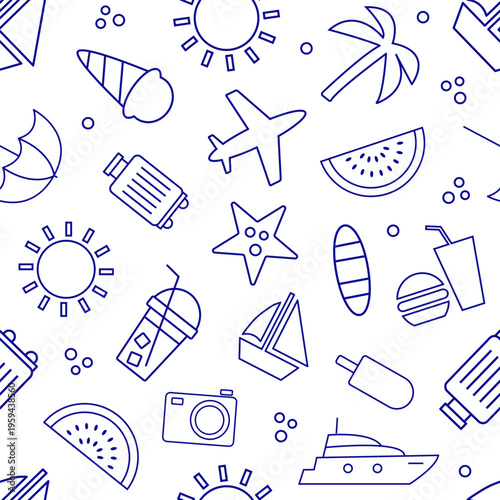 Summer fun patterns feature various items like ice cream, sun, palm trees, and boats to celebrate seasonal activities and leisure times
