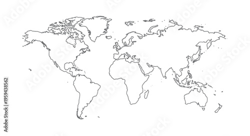 Simple outline map of the Earth's continents and islands on a white background