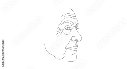 Profile of an elderly person, depicted in a single, continuous gray line