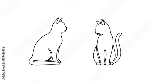 Two minimalist cats, facing each other in profile, drawn with a single continuous line