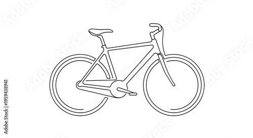Minimalist outline of a modern commuter bicycle against a white background