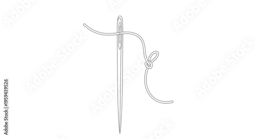 A simple line drawing of a sewing needle with thread knotted