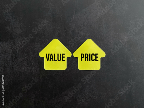Value and price growth concept with upward arrows symbolizing increasing worth and cost in business and financial context