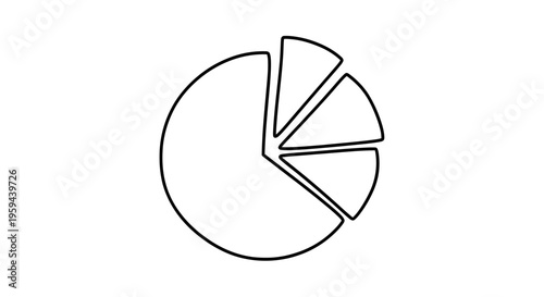 Simple outline of a pie chart with five unequal segments