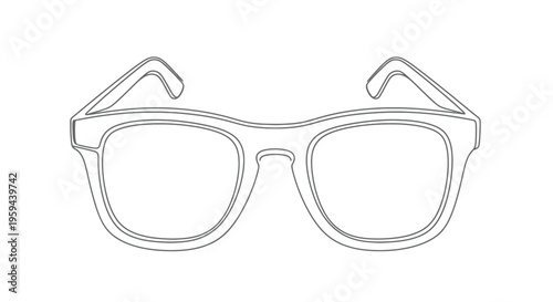 Stylized outline of thick-rimmed, retro-style eyeglasses on a white background