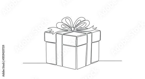 A line drawing of a closed gift box with a ribbon and bow on top