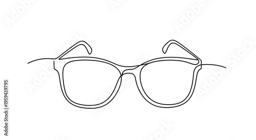 Minimalist line art depicting a pair of eyeglasses on a white background
