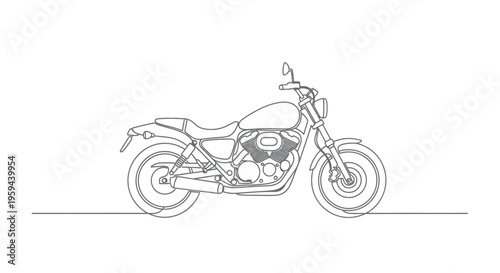 A simple, linear sketch of a classic cruiser motorcycle