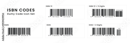 ISBN and ISSN Barcodes, collection of book and publication identification code vector icons