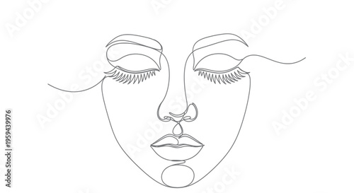 Serene face, minimalist continuous line art
