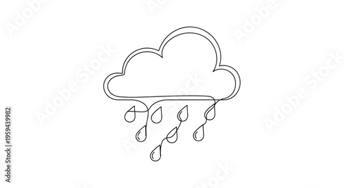 A simple line drawing of a cloud with raindrops falling