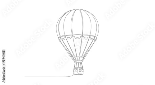 A minimalist line drawing shows a hot air balloon suspended mid-air