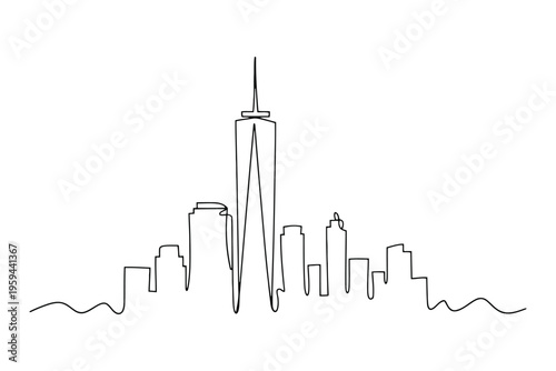 Black line of urban skyline with tall buildings black and white line city skyline urban landscape skyscrapers