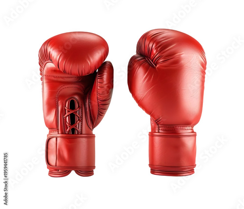 Pair Of Professional Red Boxing Gloves, Sports Equipment With Transparent Background