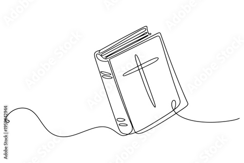 Open book with cross symbol on cover lying on surface