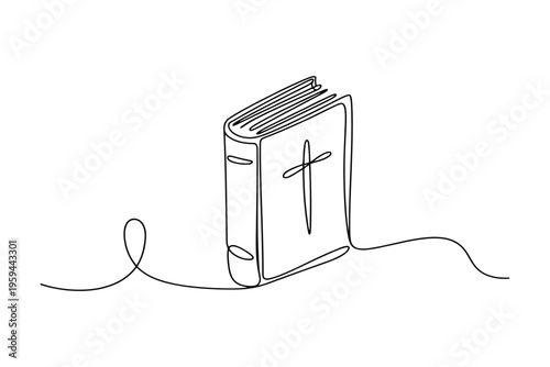 Single line of a holy book with cross on the cover religious book bible