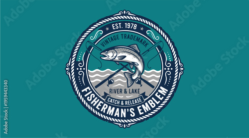Fisherman Emblem Logo Design.