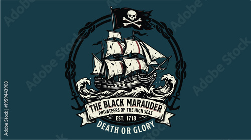 Pirate Ship Logo Illustration Design.