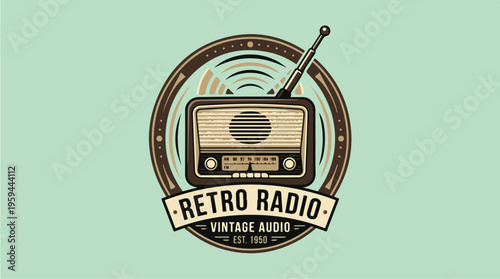 Retro Radio Vintage Audio Logo.