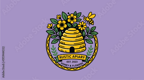 Rustic Apiary Beehive Illustration.