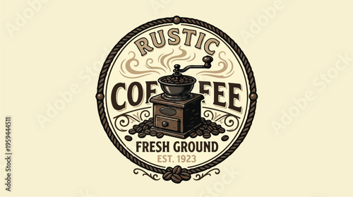 Rustic Coffee Grinder Logo Design.