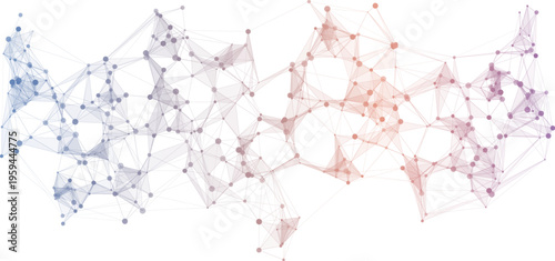 Colorful gradient mesh with nodes and connections forming abstract data network isolated on transparent background digital science concept