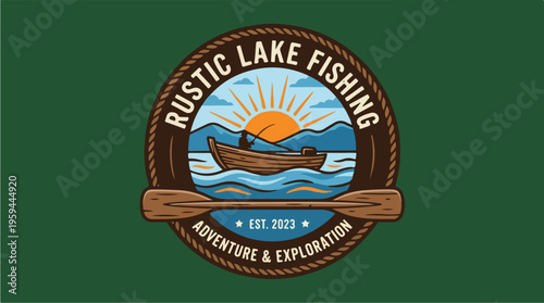 Rustic Lake Fishing Logo.