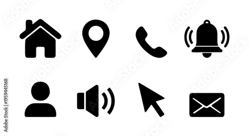 Home location phone notification user cursor email icon set for web and app interface design