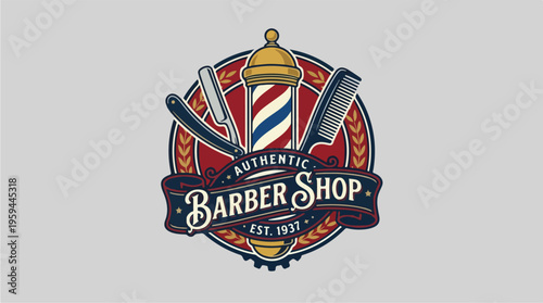Vintage Barber Shop Sign Logo.