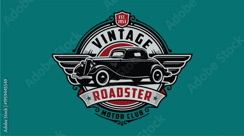 Vintage Black Roadster Car Logo.