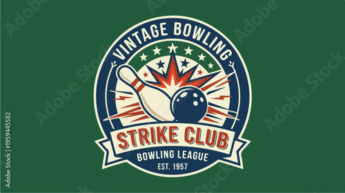 Vintage Bowling Strike Club Logo.