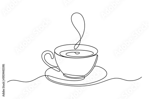 White coffee cup with steam on a saucer