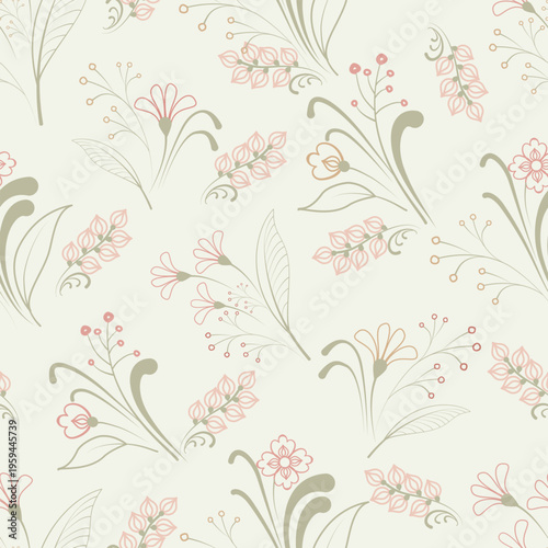 Seamless Floral Textile Print for Modern Home Decor and Fabric Design, suitable for curtains, throw pillows, upholstery, and modern wallpaper. Features a balanced distribution for large-scale printing