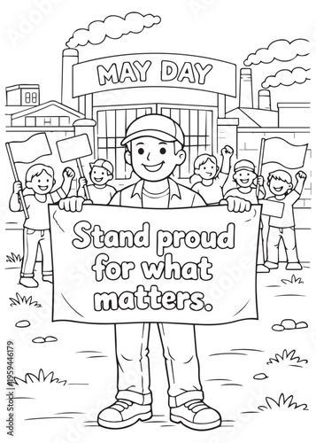 coloring book page standing proud for what matters at a May Day