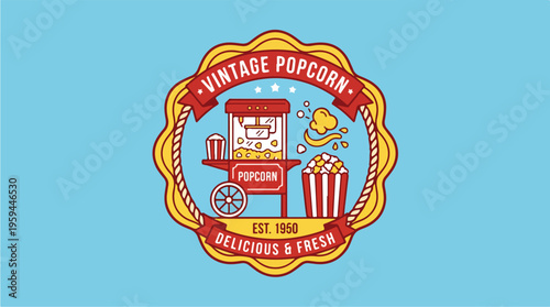 Vintage Popcorn Machine Logo Design.