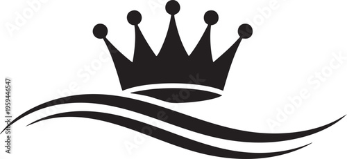 a black crown icon with wavy lines on a beige background, symbolizing luxury and elegance, ideal for use in marketing, branding, and advertising materials
