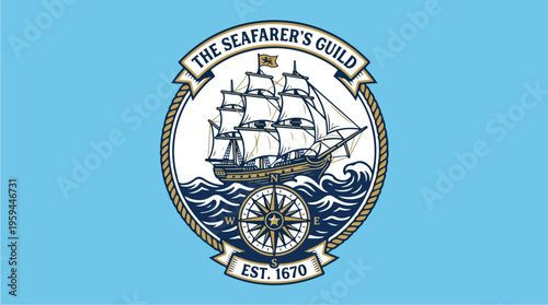 Vintage sailing ship logo crest.